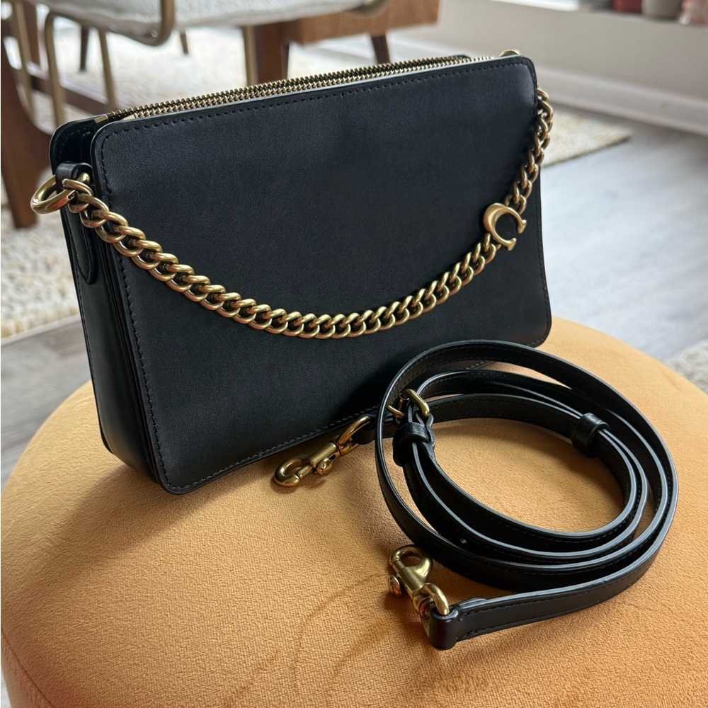 Coach Refined Calf Leather Signature Chain Cross Body